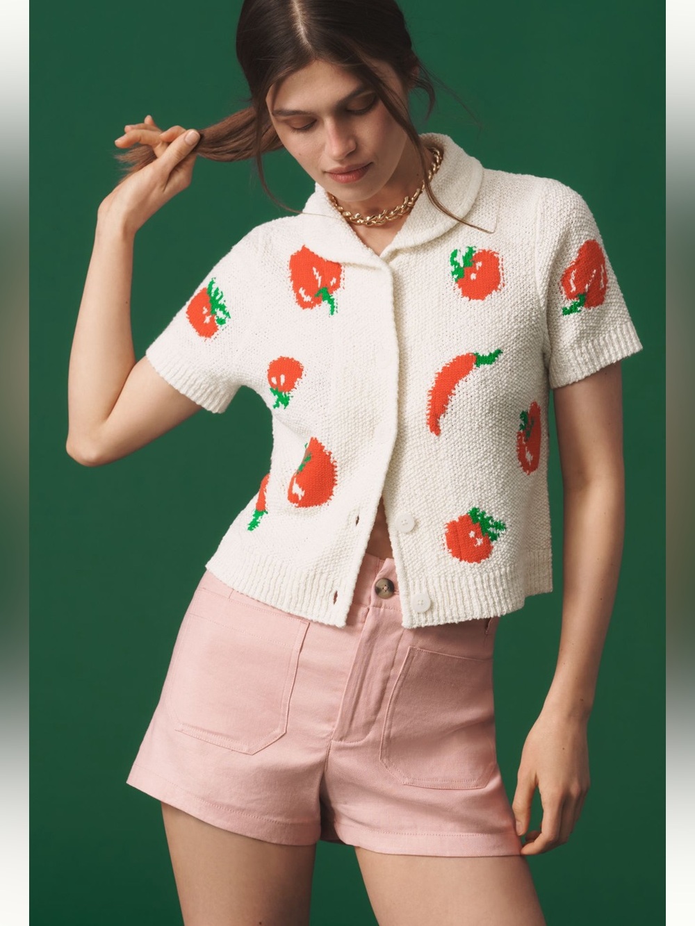 🍅Anthropologie Short-Sleeve Collared Cardigan Sweater Maeve Medium - Picture 3 of 14